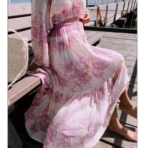 Spell Pink and White Floral Maxi Skirt